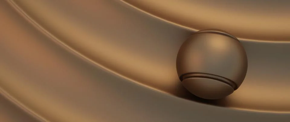 Bronze Sphere on Undulating Metallic Waves Abstract Background Modern Luxur.. Illustrazione stock