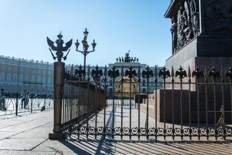 Bronze State two-headed eagle on the fence of the Alexander Column on The P.. Stock Photos