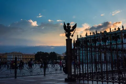 Bronze State two-headed eagle on the fence of the Alexander Column on The Pal Stock Photos