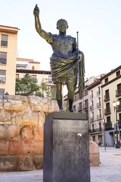 Bronze statue of Caesar Augustus in Zaragoza Stock Photos