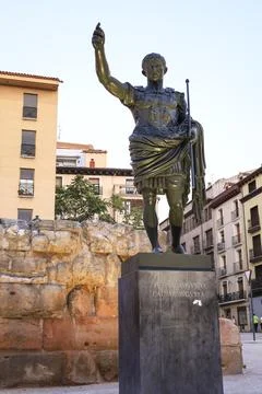Bronze statue of Caesar Augustus in Zaragoza Stock Photos