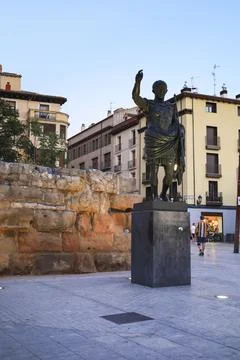 Bronze statue of Caesar Augustus in Zaragoza Stock Photos