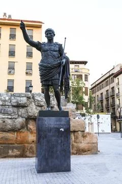 Bronze statue of Caesar Augustus in Zaragoza Stock Photos
