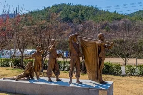 Bronze statue called March in Unity Stock Photos