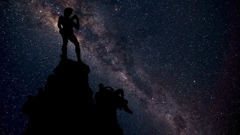 Bronze statue of David of the Michelangelo Square in Florence, Stars Timelapse Stock-Footage 120086929