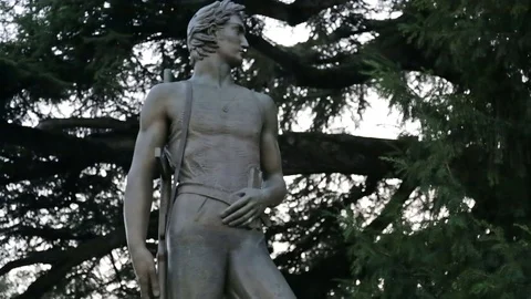 Bronze statue dedicated to the fallen for freedom in Piazza Bra in Verona, Ita Stock Footage 83835969