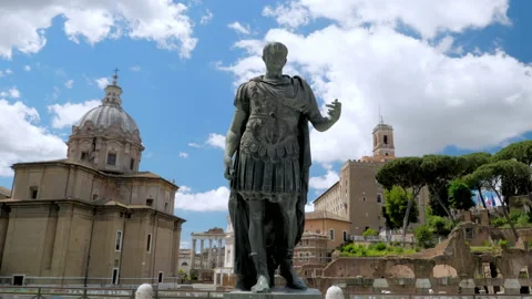 Bronze statue of emperor Julius Caesar along Via dei Fori Imperiali Rome Italy Stock Footage 155708260