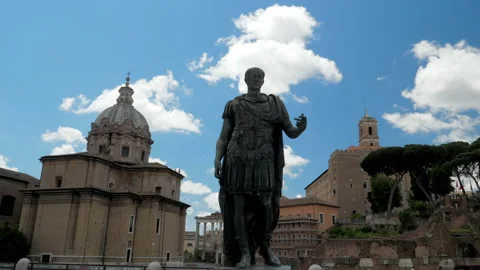 Bronze statue of emperor Julius Caesar along Via dei Fori Imperial in Rome Italy Stock Footage 156816657