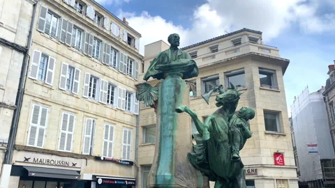 Bronze statue of Eugene Fromentin in La Rochelle, France Stock Footage 242174730