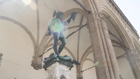 Bronze statue of Perseus in motion with the head of Medus, Florence, Italy. Stock Footage 163998542
