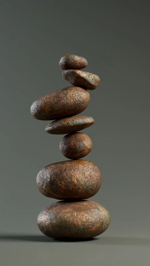 Bronze stones balance in vertical stack. Stock Footage 327911117