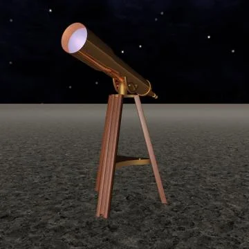 Bronze telescope over starry sky, 3d render Stock Illustration