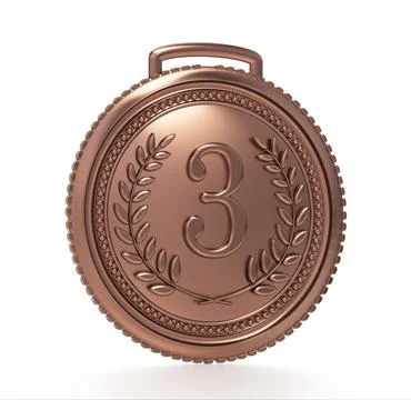 Bronze third place medal isolated on white background. 3D illustration 库存插图