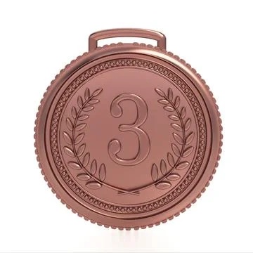 Bronze third place medal isolated on white background. 3D illustration 库存插图