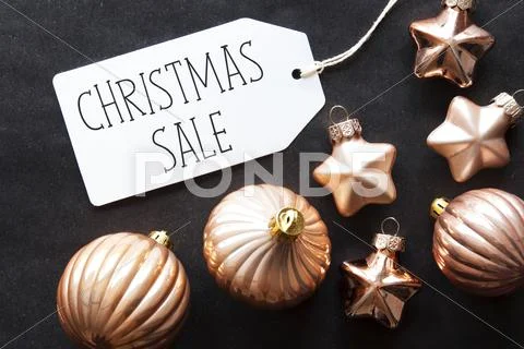 Bronze Tree Balls, Text Christmas Sale Stock Photos