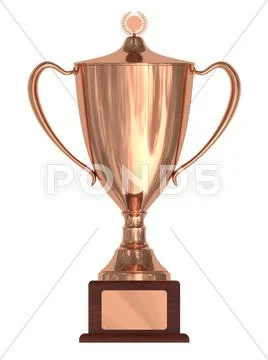 Bronze trophy cup on wood pedestal with blank plate isolated on white Stock Illustration