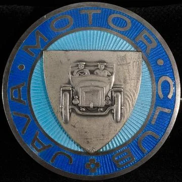 Brooch Java Motor Club. Brooch with a silver-colored emblem in the middle ... Stock-Fotos