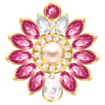Brooch with pearl and ruby Illustrazione stock
