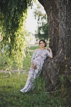 Brooding girl at the trunk of a weeping willow 1744. Stock Photos