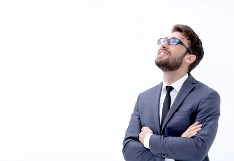 Brooding handsome guy lifted his head up Stock Photos