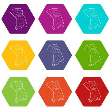 Brooding monkey icons set 9 Stock Illustration