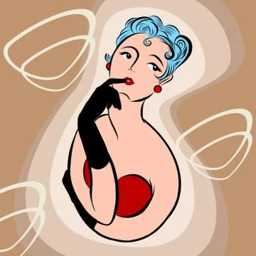 Brooding retro girl Stock Illustration