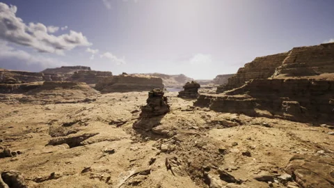 Brooding rocky landscapes beneath wide open skies beckon explorers Stock Footage 335594305