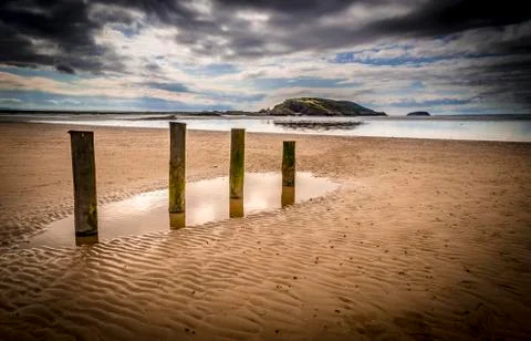 Brooding skies over Weston-Super-Mare sands Stock Photos