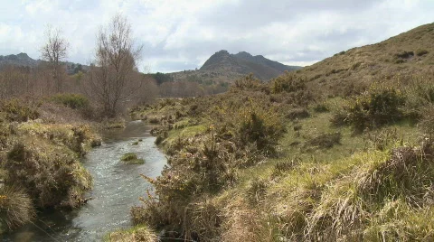 Brook and mountain view Stock Footage 448256