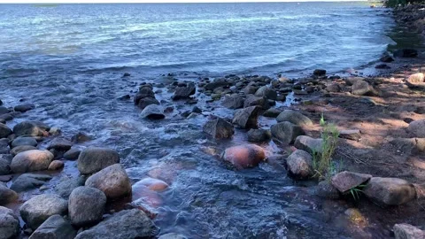 Brook and natural. Flows over rocks covered Stock Footage 143530795