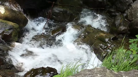 Brook foaming, encountering rocks in its bed Video stock 99314388