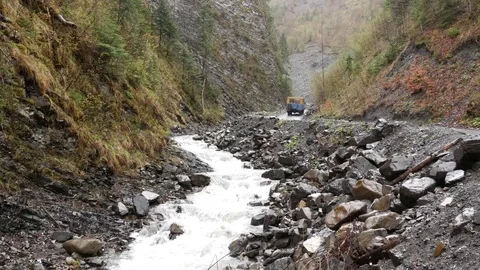 Brook in the mountains during the rain. Stock Footage 77228174
