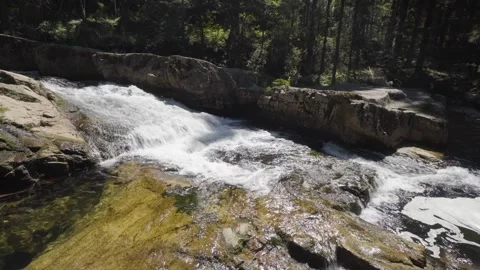 A brook runs down over rocks in a forest Stock-Footage 246387195