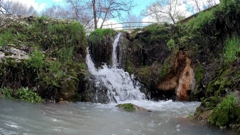 Brook with small waterfall CloseUp Stock Footage 88593883