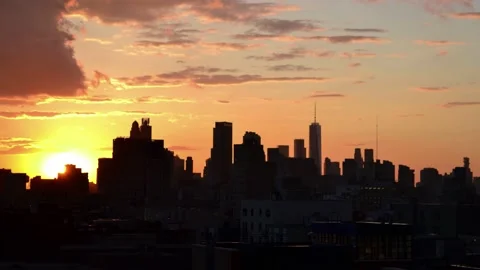 Brooklyn And Lower Manhattan Skyline At Sunset Time-lapse Stock Footage 229880045