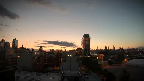 Brooklyn BLM View Manhattan Skyline Sunset Stock Footage 153630569