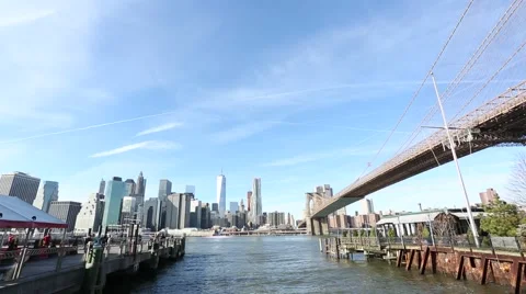 Brooklyn Bridge and Manhattan from Brooklyn Bridge Park Video stock 45700686