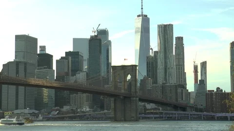Brooklyn Bridge And Manhattan Stock Footage 124478042
