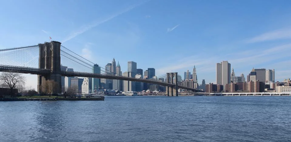 Brooklyn bridge and new york skyline Stock Photos