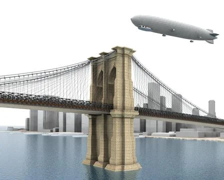Brooklyn Bridge and Zeppelin in New York City Stock Illustration