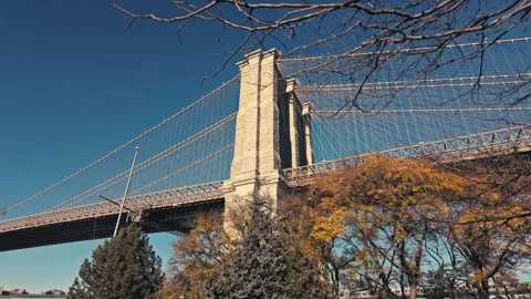 Brooklyn Bridge Blue Skies No People Gimbal Drone New York City Stock Footage 294378853