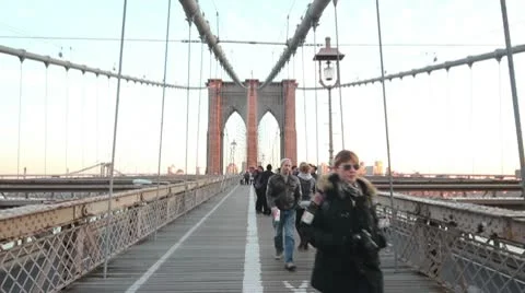 Brooklyn Bridge Centered Big Tower Stock Footage 10562168
