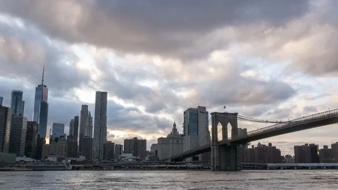 Brooklyn Bridge with clouds Manhattan New York Time lapse Stock Footage 89854329
