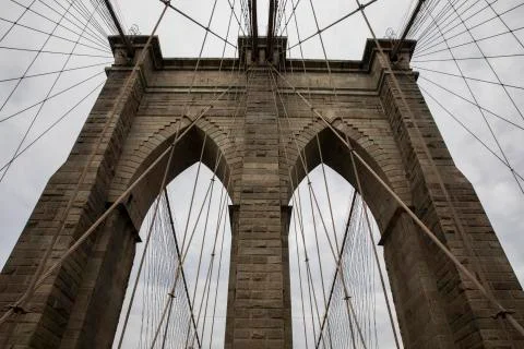 Brooklyn bridge on a cloudy day Stock Photos