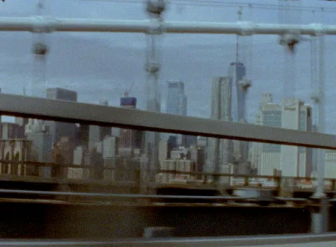 Brooklyn bridge in the daytime on super 8 film Stock Footage 340559923