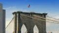 Brooklyn bridge detail tower American flag blue sky New York City NYC 4k or 4k+ Resolution