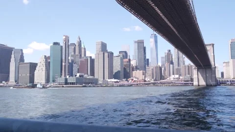 Brooklyn Bridge, Dumbo waterfront. New York City Manhattan downtown skyline 库存影片 310529533