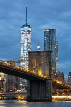 Brooklyn Bridge at dusk Stock Photos
