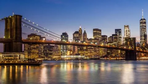 Brooklyn Bridge in evening view Stock Photos