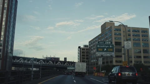 Brooklyn Bridge Exit Sign New York From Highway Stock Footage 71975628